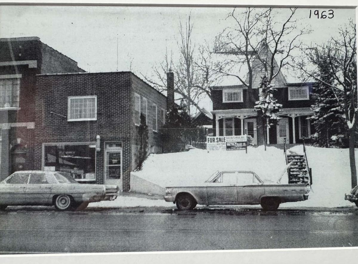 Snow-covered storefront on E. Michigan Avenue, Lansing, winter 1963